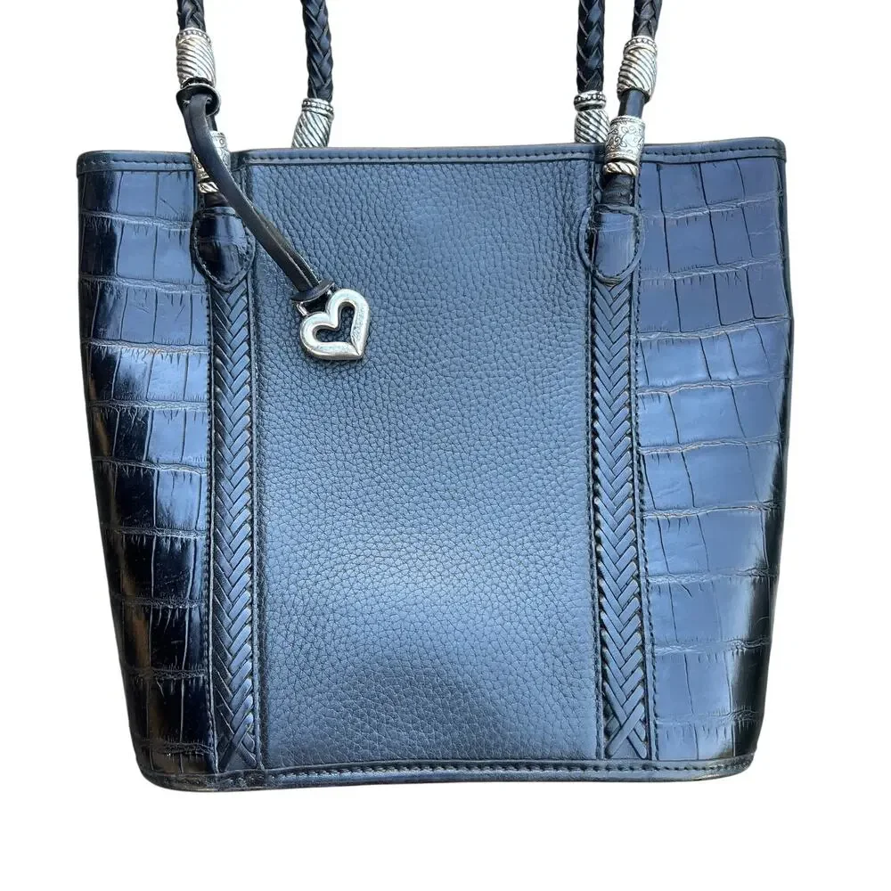 Brighton Black Croc-Embossed Leather Tote Bag A424072